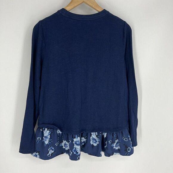 Kate Spade Sweater Size Medium Navy Mixed Media Floral Top Cotton Stretch Shirt - Picture 5 of 9